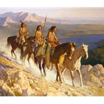 Trail Along the Backbone - Blackfoot warriors by western artist Howard Terpning