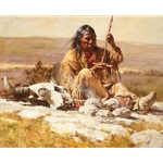 Seeking Wisdom Through the Pipe - shaman with bison skull by western artist Howard Terpning