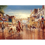 Cowtown - old Fort Worth cattle drive by cowboy artist Jack Terry