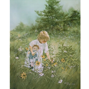 Summer's Season - Little Girl picking flowers by Carolyn Blish