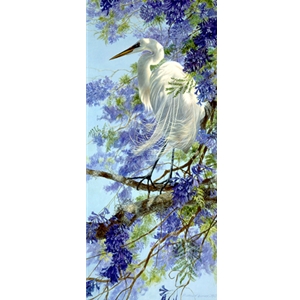 Enchanted April - Great Egret and Jacaranda Blossoms by artist Matthew Hillier