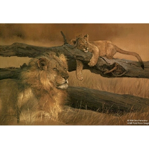Waiting Game Lion and Cub by wildlife artist Dino Paravano