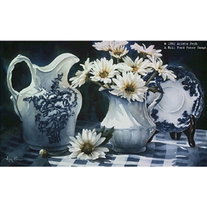 Eyes for Blue - Daisies with Flow Blue China by floral artist Arleta Pech