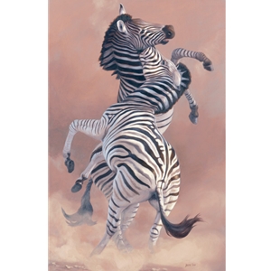 Horseplay - Zebras by wildlife artist Lindsay Scott