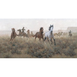 Breaking Back - wild horses by cowboy artist Jim Rey