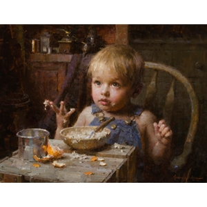 Bowl of Oats - child at breakfast by family artist Morgan Weistling