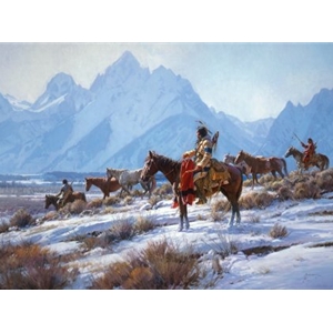 Apsaalooke Horse Hunters  - travelling in the Teton valley by western artist Martin Grelle