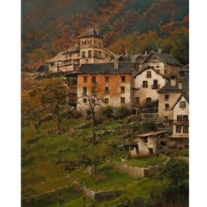 October Hillside, Fusio - quaint Italian village by Bruce Cheever