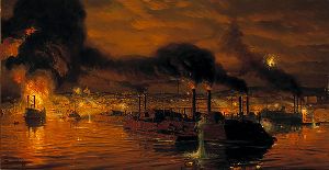 Union Fleet Passing Vicksburg by Tom Lovell