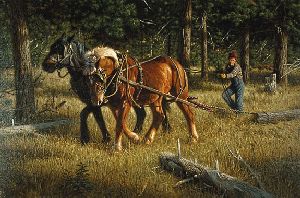 Skidding Logs - Horse Team by Montana artist Tucker Smith