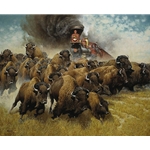 The Coming of the Iron Horse - Bison and train by western artist Frank McCarthy