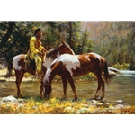 Solitude - Indian brave at the river by western artist Howard Terpning