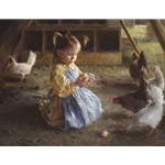 The Egg Inspector - Little girl with Chickens by portrait artist Morgan Weistling