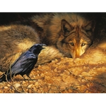 Too Much Information - Wolf and Crow by wildlife artist Bonnie Marris
