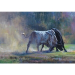Rip & Snort - bulls fighting by artist Kim Hill