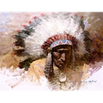 Old Chief's Story - Lakota portrait by western artist Z. S. Liang