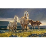 Golden Glory - Palomino mare, filly and foal by artist Nancy Glazier