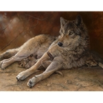 Idle Hours - wolf mother & pups by wildlife artist Bonnie Marris