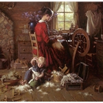 A Helping Hand - Pioneer woman spinning by artist Morgan Weistling