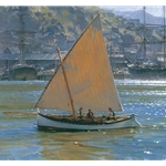 Below Telegraph Hill - lanteen rigged double ender by maritime artist Christopher Blossom