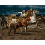 Stampede! Stampede! - cattle on the run by western artist Andy Thomas