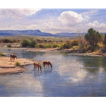 On the Little Colorado - horses in western landscape by artist Robert Peters