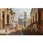 Buenos Dias San Miguel - donkeys in the old town by artist George Hallmark