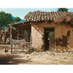 Down Mexico Way - stucco house and mule by artist George Hallmark