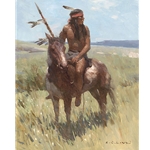 Young Scout - Indian on horseback by artist Z. S. Liang