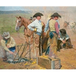 In the Dust of Days Past - Cowboys branding cattle by Bruce Greene
