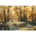 Autumn's Veil - woodland stream in the fall by Robert Peters