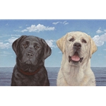 Ebony and Ivory - portrait of black and yellow labs by artist John Weiss