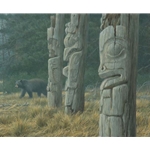 Totem and Bear - northwest forest by wildlife artist Robert Bateman