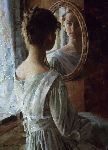 Reflections - Young girl looking into mirror by portrait artist Morgan Weistling