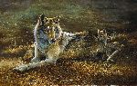 Cops & Robbers - mother wolf and pups by wildlife artist Bonnie Marris