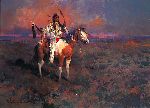 Mystic of the Plains - Indian Warrior on horse at sunset by James Reynolds