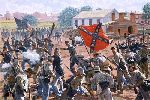 Bedlam In The Brickyard - Battle of Gettysburg by military artist Bradley Schmehl