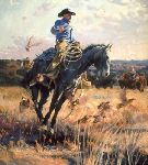 Flushed - Cowboy scares up covey of bobwhite by western artist Bruce Greene