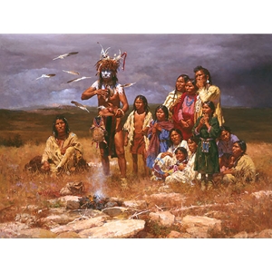 The Shaman and His Magic Feathers by western artist Howard Terpning
