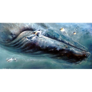 Follow the Leader - Humpback Whale and King Penguins by marine artist Linda Thompson