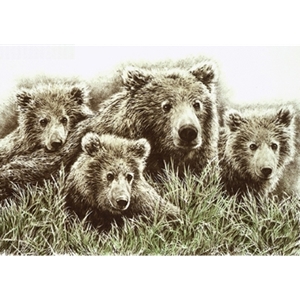 Fruitful Spring grizzly family by wildlife artist Chris Calle