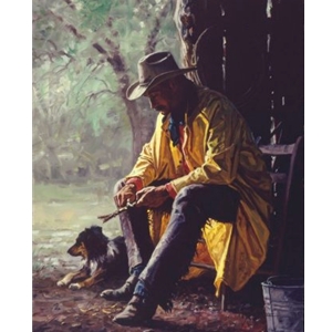 Quiet Time -Cowboy and his dog by western artist Martin Grelle