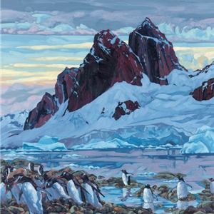 Rush Hour - Antarctic gentoo penguins by wildlife artist Dominik Modlinsky
