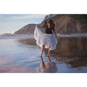 Reflecting on Indian Beach - Woman wading by artist Steve Hanks