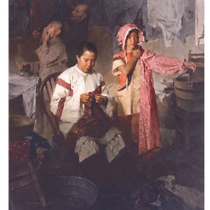 The Calico Dress, Family Laundry, 1906 by historical artist Mian Situ