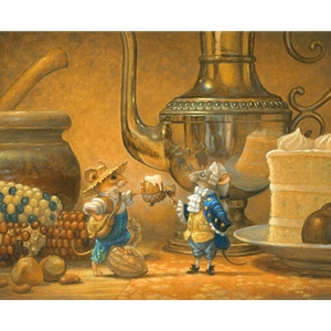 The Country Mouse and the City Mouse - toasting by artist Scott Gustafson