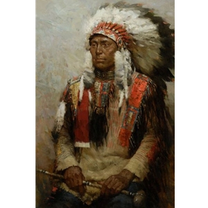 Lakota Warrior - portrait by western artist Z. S. Liang