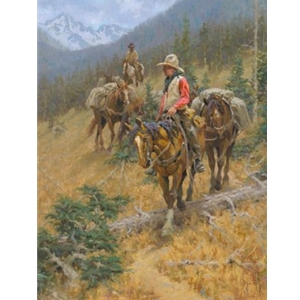 Mountain Trail - cowboys riding in the hills by artist Jim Rey