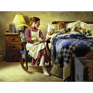 Bedtime Story - mother reading to child by Americana artist Jim Day