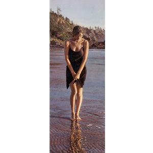 Gentle Tide - woman walking on beach by artist Steve Hanks